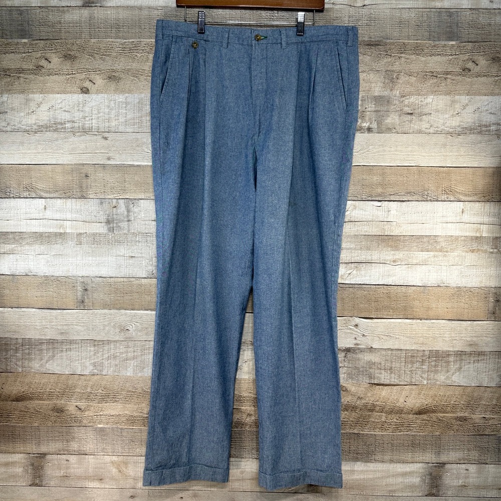 Tommy Hilfiger Mens Chambray Blue Pleated Cuffed Dress Pants 38x32